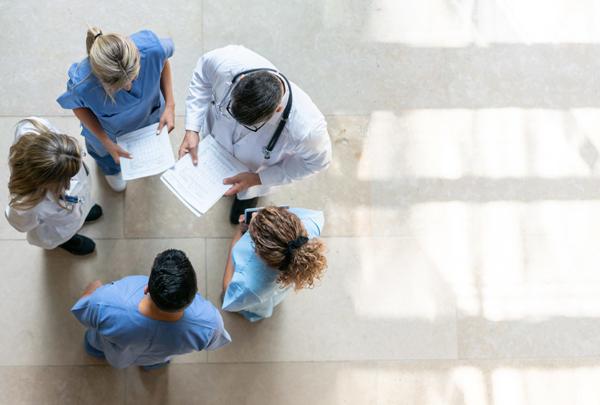 Healthcare professionals during a meeting at the hospital - High angle view